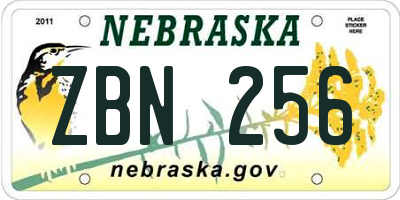 NE license plate ZBN256