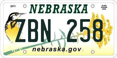 NE license plate ZBN258