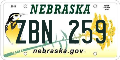 NE license plate ZBN259