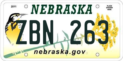 NE license plate ZBN263