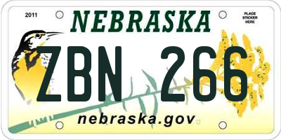 NE license plate ZBN266