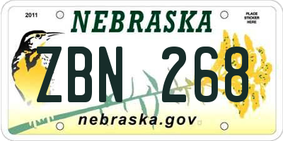 NE license plate ZBN268