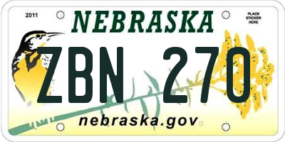 NE license plate ZBN270