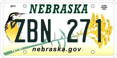 NE license plate ZBN271