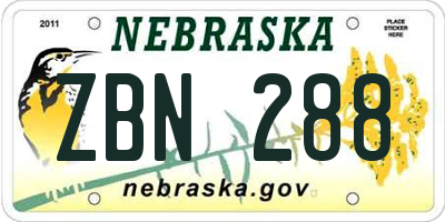 NE license plate ZBN288