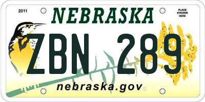 NE license plate ZBN289