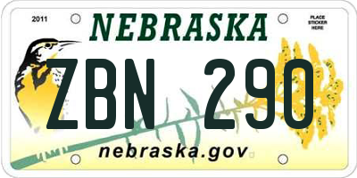 NE license plate ZBN290
