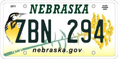 NE license plate ZBN294