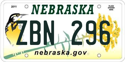 NE license plate ZBN296
