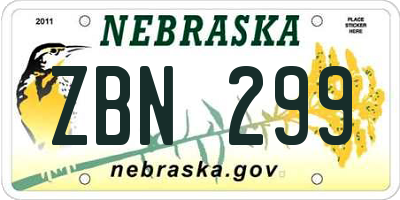 NE license plate ZBN299