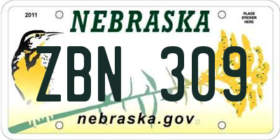 NE license plate ZBN309