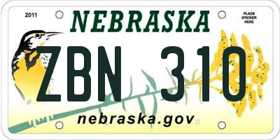 NE license plate ZBN310