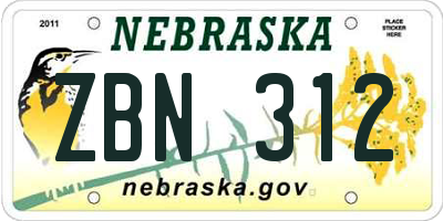 NE license plate ZBN312