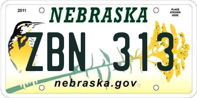 NE license plate ZBN313