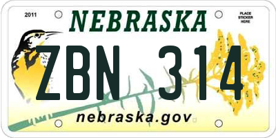 NE license plate ZBN314