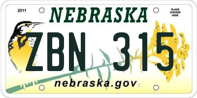 NE license plate ZBN315