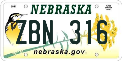 NE license plate ZBN316