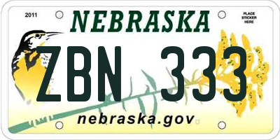 NE license plate ZBN333