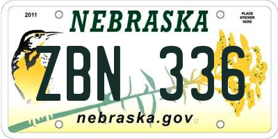 NE license plate ZBN336