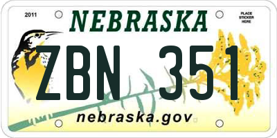 NE license plate ZBN351