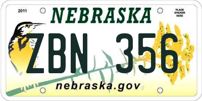 NE license plate ZBN356