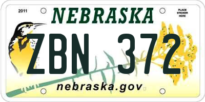 NE license plate ZBN372