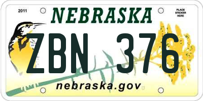 NE license plate ZBN376