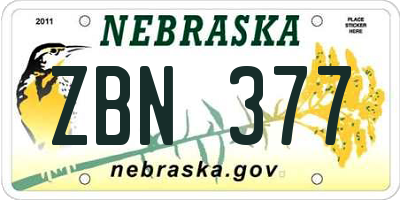 NE license plate ZBN377