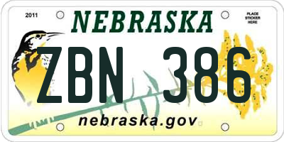 NE license plate ZBN386