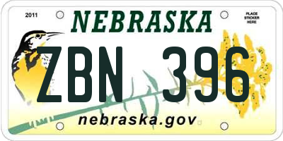 NE license plate ZBN396