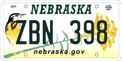 NE license plate ZBN398