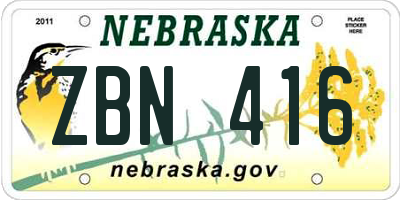 NE license plate ZBN416