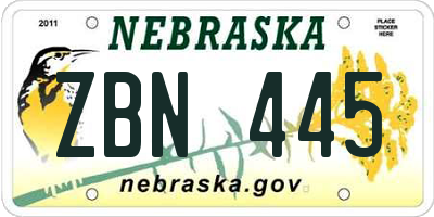 NE license plate ZBN445