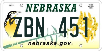 NE license plate ZBN451