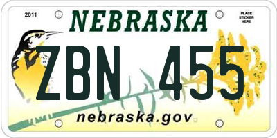 NE license plate ZBN455