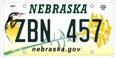 NE license plate ZBN457