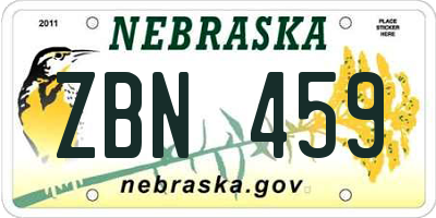 NE license plate ZBN459