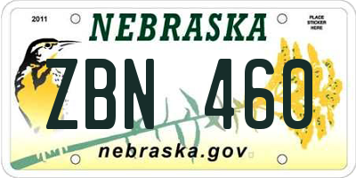NE license plate ZBN460