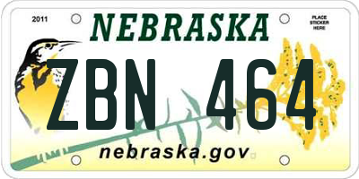 NE license plate ZBN464