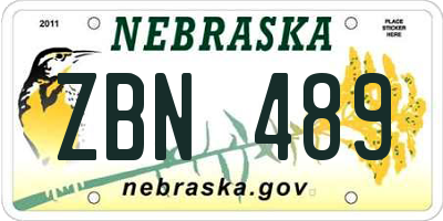NE license plate ZBN489