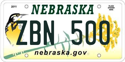 NE license plate ZBN500
