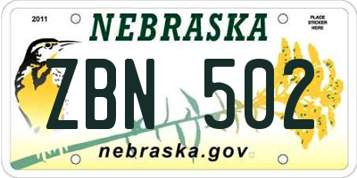 NE license plate ZBN502