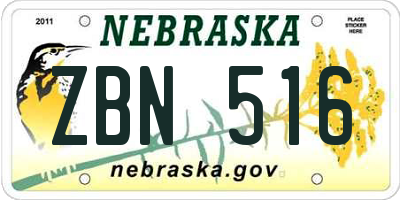 NE license plate ZBN516