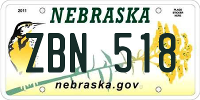 NE license plate ZBN518