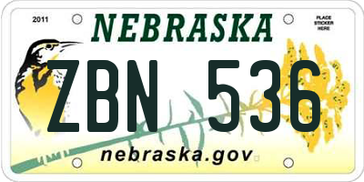 NE license plate ZBN536