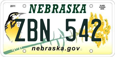 NE license plate ZBN542