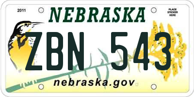 NE license plate ZBN543