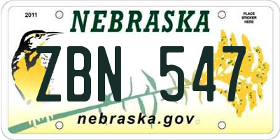 NE license plate ZBN547