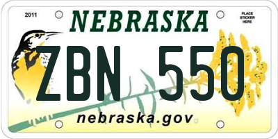 NE license plate ZBN550