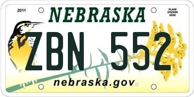 NE license plate ZBN552